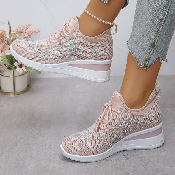 Rhinestone Lace-Up Women's Casual Shoes Low-Top Sports Fashion Style Foreign Trade Wholesale Daily Commuting Suitable for Comfort