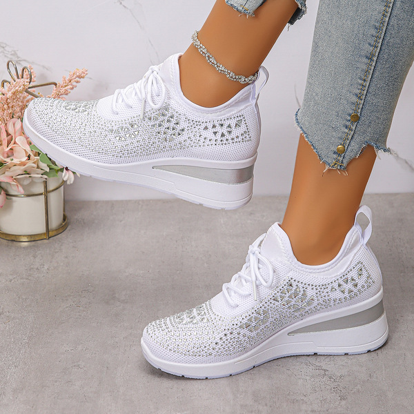 Rhinestone Lace-Up Women's Casual Shoes Low-Top Sports Fashion Style Foreign Trade Wholesale Daily Commuting Suitable for Comfort