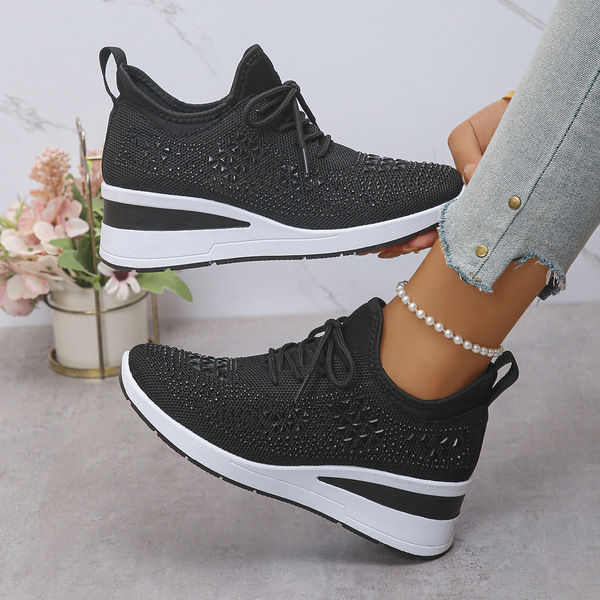 Rhinestone Lace-Up Women's Casual Shoes Low-Top Sports Fashion Style Foreign Trade Wholesale Daily Commuting Suitable for Comfort