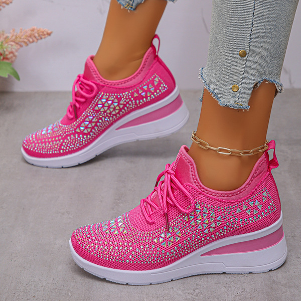 Rhinestone Lace-Up Women's Casual Shoes Low-Top Sports Fashion Style Foreign Trade Wholesale Daily Commuting Suitable for Comfort