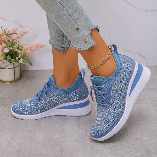 Rhinestone Lace-Up Women's Casual Shoes Low-Top Sports Fashion Style Foreign Trade Wholesale Daily Commuting Suitable for Comfort